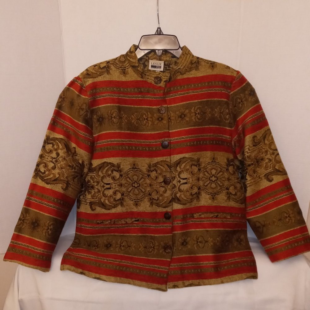 Woman's  Multi Color Tapestry  Suite Separate Jacket  Size: L Gold and Red